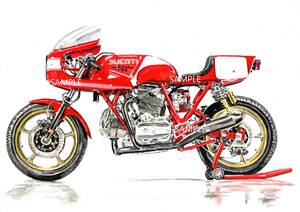 Ａ４プリントです　ドゥカティ　900SS　N.C.R.　水彩画　バイクイラスト　　　