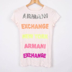 アルマーニエクスチェンジ Tシャツ 半袖 ロゴ スパンコール トップス ピマコットン100% レディース XSサイズ パープル ARMANI EXCHANGE