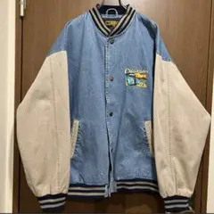 90s デニムスタジャン　アウター　古着　バックプリント　アメカジ　希少