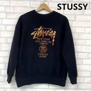 STUSSY ステューシー 長袖 トレーナー 金ロゴ ワールドツアー ブラック ユニセックス