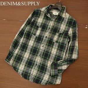 DENIM&SUPPLY ラルフローレン 通年 インド綿100%★ 長袖 ワーク チェック シャツ Sz.XS　メンズ 緑色系　C3T06372_7#C