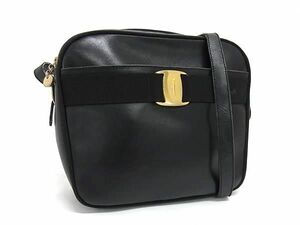 1円 Salvatore Ferragamo フェラガモ A21 6677 ヴァラ レザー クロスボディ ショルダーバッグ メンズ レディース ブラック系 FB5088