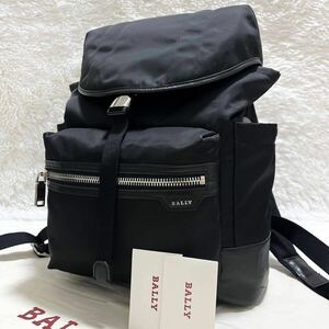 未使用級 付属品付き BALLY バリー ナイロン レザー PCスリーブ付き バックパック リュック リュックサック デイパック ブラック メンズ