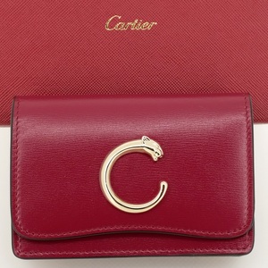 【未使用品】Cartier カルティエ パンテール ドゥ カルティエ ミニウォレット コインケース チェリーレッド カーフスキン L3002042