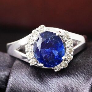 【製造大卸☆最安値】最高品質！ ロイヤルブルー 2.499ct 天然 非加熱 サファイア 天然 ダイヤモンド 18金 K18 WG リング 【鑑別書付】