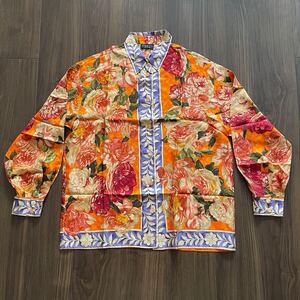 ☆GUCCI グッチ☆シャツ☆長袖☆長袖シャツ☆SILK シルク100%☆サイズ44☆花柄☆オレンジ系☆イタリア製