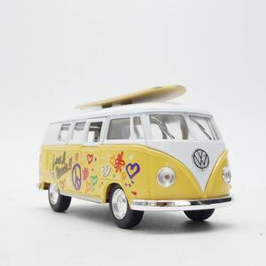 ワーゲンバス サーフィン　ミニカー 　イエロー チョロＱ風 　フォルクスワーゲン ＶＯＬＫＳＷＡＧＥＮ 全長約１３０ｍｍ