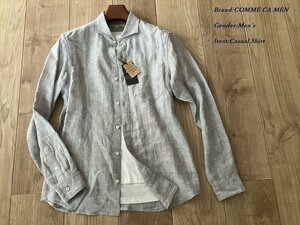 新品訳有り COMME CA MEN コムサメン フレンチリネンシャンブレー シャツ 03グレー Lサイズ 19IG01 定価18,700円