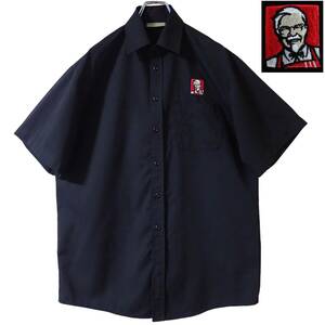 5733/希少 良好 YORK ケンタッキーフライドチキン 半袖ワークシャツ M(ゆったり) KFC カーネルサンダース刺繍入り 制服unisyncgroup●古着