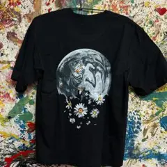 デイジーの花 宇宙 アバンギャルド Tシャツ 半袖 メンズ 新品 個性的 黒