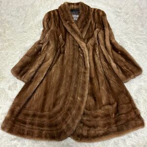 1円 最高級毛皮 極美品 EMBA エンバ ミンクファーコート ペイズリー MINK ミンク 毛皮 リアルファー 裏地総柄 丈92cm BEST QUALITY 茶色