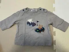 クマと車の刺繍付き長袖Tシャツ