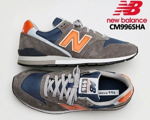 1.6万 美品★NEW BALANCE CM996SHA width D スニーカー 996 グレー ネイビー オレンジ GRAY NAVY BLUE ORANGE 23.5cm D