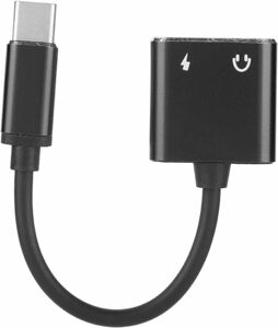 USB C - 3.5mm ヘッドフォンおよび充電アダプタ、2 In 1 USB C スプリッタ 1 In 2 Out Auxオーディオジャック (ブラック)