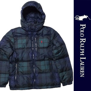 新品 POLO RALPH LAUREN BOYS DOWN JACKET ポロ ラルフローレン ダウンジャケット チェック ネイビー グリーン ポニー 刺繍 XL 正規品