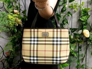 ●超美品●BURBERRY バーバリー●ノバチェック●PVC カーフ レザー 本革●ハンド バッグ●茶系 赤 白 黒●シルバー金具●腕掛け●Js47645