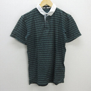 G■ユナイテッドアローズ/UNITED ARROWS RHYTHMOFLIFE 半袖ポロシャツ/ボーダー柄【L】緑系/men