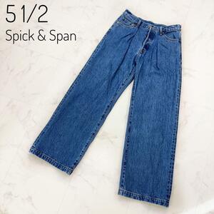 Spick & Span 51/2 ワイドデニムパンツ　タック　28 青　ファイブハーフ LOOSE-LINE DENIM　