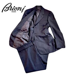 Brioni ブリオーニ スーツ シングル 3ボタン ストライプ柄 ブラック ビジネス 紳士服 ネーム入り セットアップ PALATINO TENSHI 50