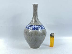 【福蔵】花瓶 唐物 染付 窯変 梅花 清代 骨董 古玩 時代品 高24.3cm