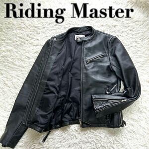 1円【希少 L】Riding Master ライディングマスター ライダース レザージャケット シングル 牛革 本革 40 スタンドカラー ダブルファスナー