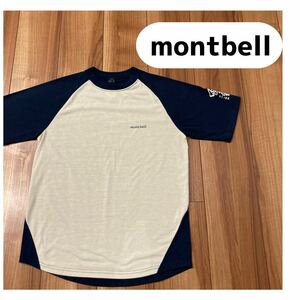 mont-bell モンベル 半袖 Tシャツ ラグラン 刺繍ロゴ アウトドア 五竜岳 袖プリント サイズS 玉mc1837