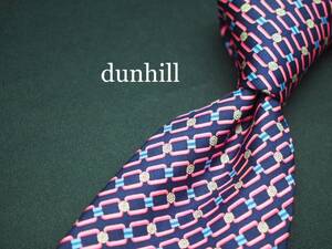 美品【dunhill ダンヒル】 C1143 ネイビー ピンク ENGLAND 英国製 SILK ブランド ネクタイ 古着 良品