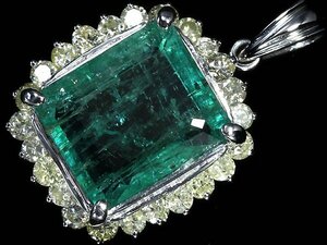 GL13623S【1円～】新品【RK宝石】上質エメラルド 特大5.4ct! 極上イエローダイヤモンド 総計0.83ct Pt900 高級ペンダントヘッド ネックレス