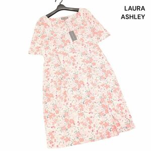 新品 未使用★ LAURA ASHLEY ローラアシュレイ 花柄 フラワー♪ 総柄 半袖 Vネック カットソー ワンピース Sz.40 レディース　K4T00443_4#D