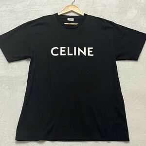 美品/3Lサイズ●CELINE/セリーヌ コットンジャージー ロゴプリント 半袖 ルーズTシャツ ブラック/ホワイト 正規品 XXL 春夏