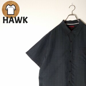 【HAWK 半袖チェック柄シャツ XL ダークカラー 海外古着 A833 1ポケット】