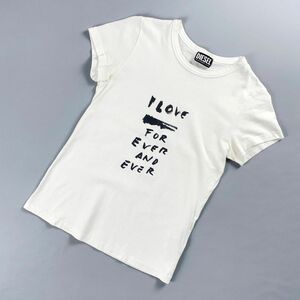 美品 DIESEL ディーゼル フロントメッセージプリントTシャツ トップス レディース 白 黒 サイズXS*MC1849