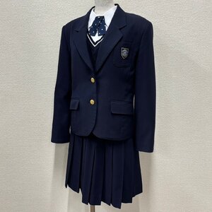 K67/T992(中古)栃木県 宇都宮短期大学附属高校 女子制服5点 /指定品/170A/LL/W72/ブレザー/セーター/スカート/リボン/紺/学生服/卒業生品