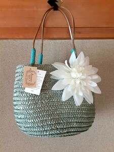 未使用 かごバッグ ハンドバッグ かご 夏 バッグ 自然素材 カゴバッグ 手作り 緑 グリーン 花 bag 籠バッグ