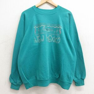 【30%OFF】XL/古着 ヘインズ 長袖 スウェット メンズ 90s メキシコ ラグラン クルーネック 青緑系 24sep09 中古 スエット トレーナー 3OF