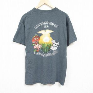 XL/古着 半袖 Tシャツ メンズ ウシ ブタ クルーネック グレー 霜降り 24mar12 中古