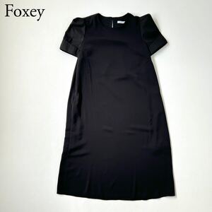 FOXEY NEW YORK フォクシーニューヨーク　ドレス パウダーワンピース 半袖　膝丈　38 ブラック レディース