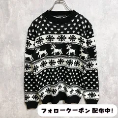 古着 used　boohoo　長袖クルーネックニット　セーター　ノルディック柄　黒　クリスマス　レトロデザイン　秋冬服