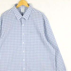 古着 大きいサイズ ブルックスブラザーズ 長袖ドレスシャツ メンズUS-2XLサイズ チェック柄 水色 ブルー系 tn-2231n