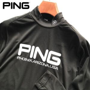 ◎453新品【メンズXL(LL)】黒 【PING GOLF】ピンゴルフ 多機能搭載 前面BIGロゴ モックネック 長袖シャツ 