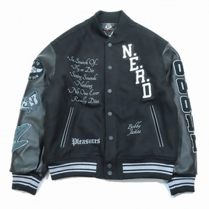 未使用品 プレジャーズ PLEASURES × N.E.R.D VARSITY JACKET スタジアムジャケット ブルゾン ワッペン M 黒 ブラック