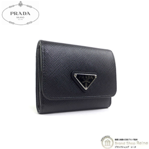 プラダ （PRADA） サフィアーノ トライアングルロゴ コンパクト 三つ折り 財布 1MH043 ブラック（新品）