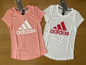 送料込み!! 新品 adidas アディダス 140 ビッグロゴ 快適!半袖Ｔシャツ2枚（グローリーピンク・ホワイト白）ガールズ 即決