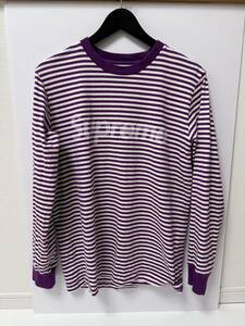 美品 Supreme - Striped Logo L/S Top Purple 2015 Fall/Winter S size シュプリーム 長袖Tシャツ