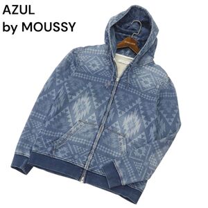 AZUL by MOUSSY アズール マウジー 通年 USED加工 チマヨ 総柄 ダブルジップ スウェット★ パーカー Sz.L　メンズ　C4T04497_5#O