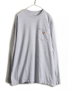 大きいサイズ XL ■ カーハート ポケット付き 長袖 Tシャツ ( メンズ ) 古着 CARHARTT ロンT ワンポイント クルーネック ポケT ロゴT 無地