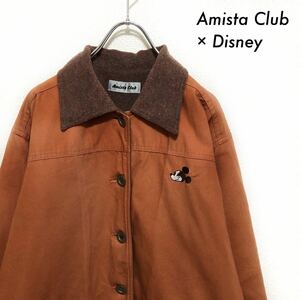 Amista Club アミスタクラブ★ミッキー刺繍 ワークジャケット 裏ボア オレンジ