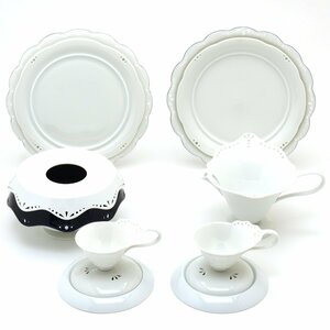 セーブル デミタスコーヒーセット2人用(9pc) サービス スメーヌ 透かし彫り ハンドメイド 白磁 洋食器 フランス製 新品 Sevres