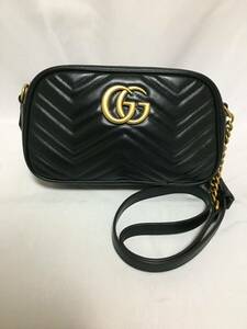 美品 グッチ GGマーモント 　ミニ　ショルダーバッグ レザー ブラック GUCCI 