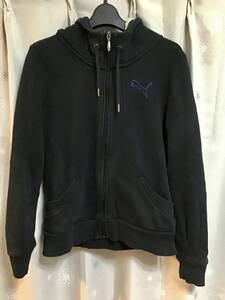 【PUMA/プーマ】裏起毛スウェットパーカー/Ｍ★ジップアップ★ブラック★レディース★USED